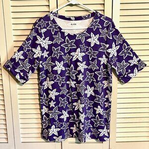 Blair Tunic / Top * Size L * Cotton/Poly * Purple Sea Print * New without Tag